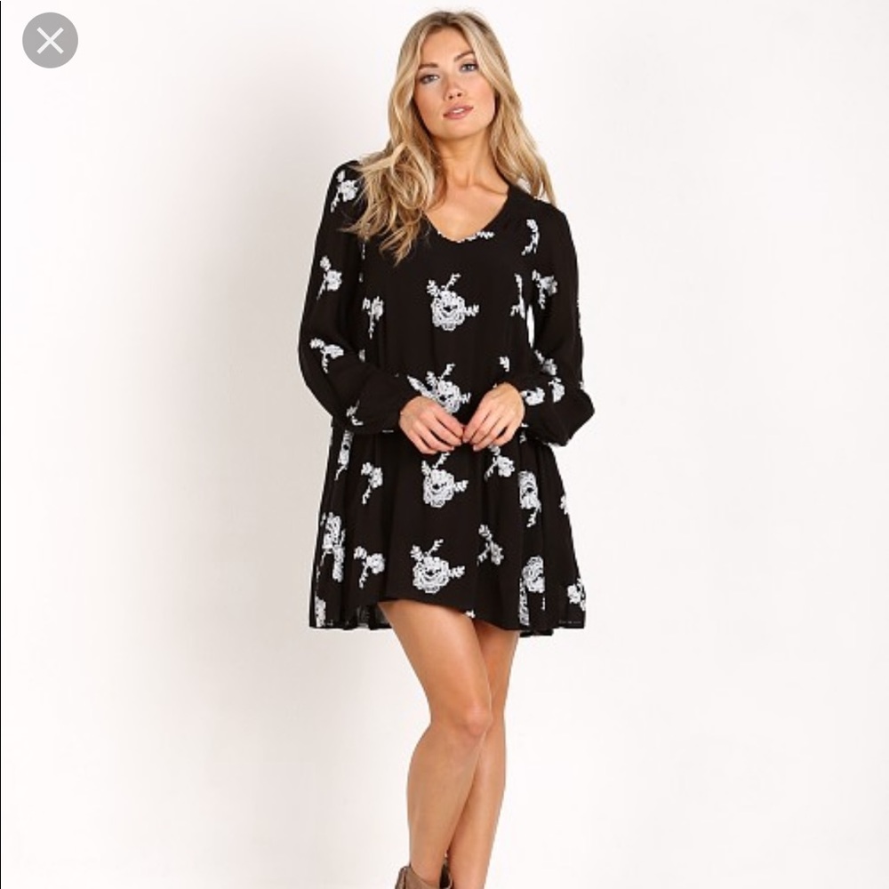 Free People Black and White Embroidered Emma Dress